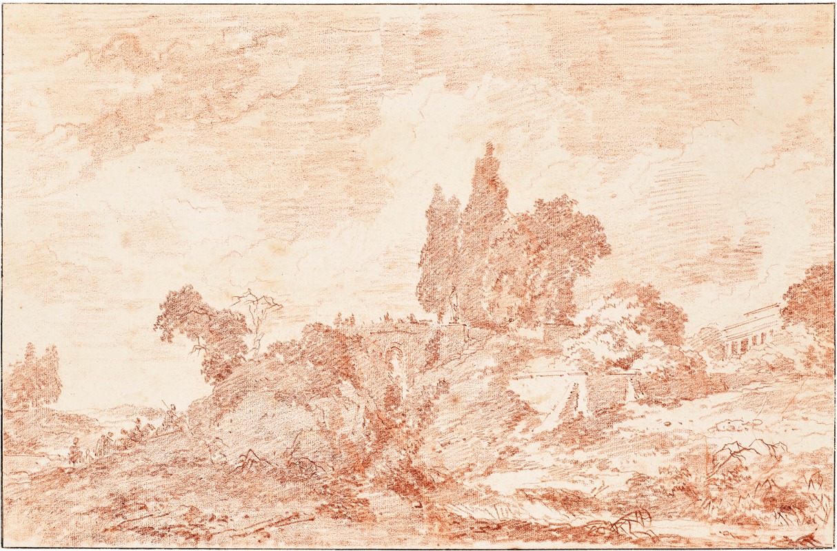 A wooded landscape with a distant villa by Жан-Оноре Фрагонар — digital art print download