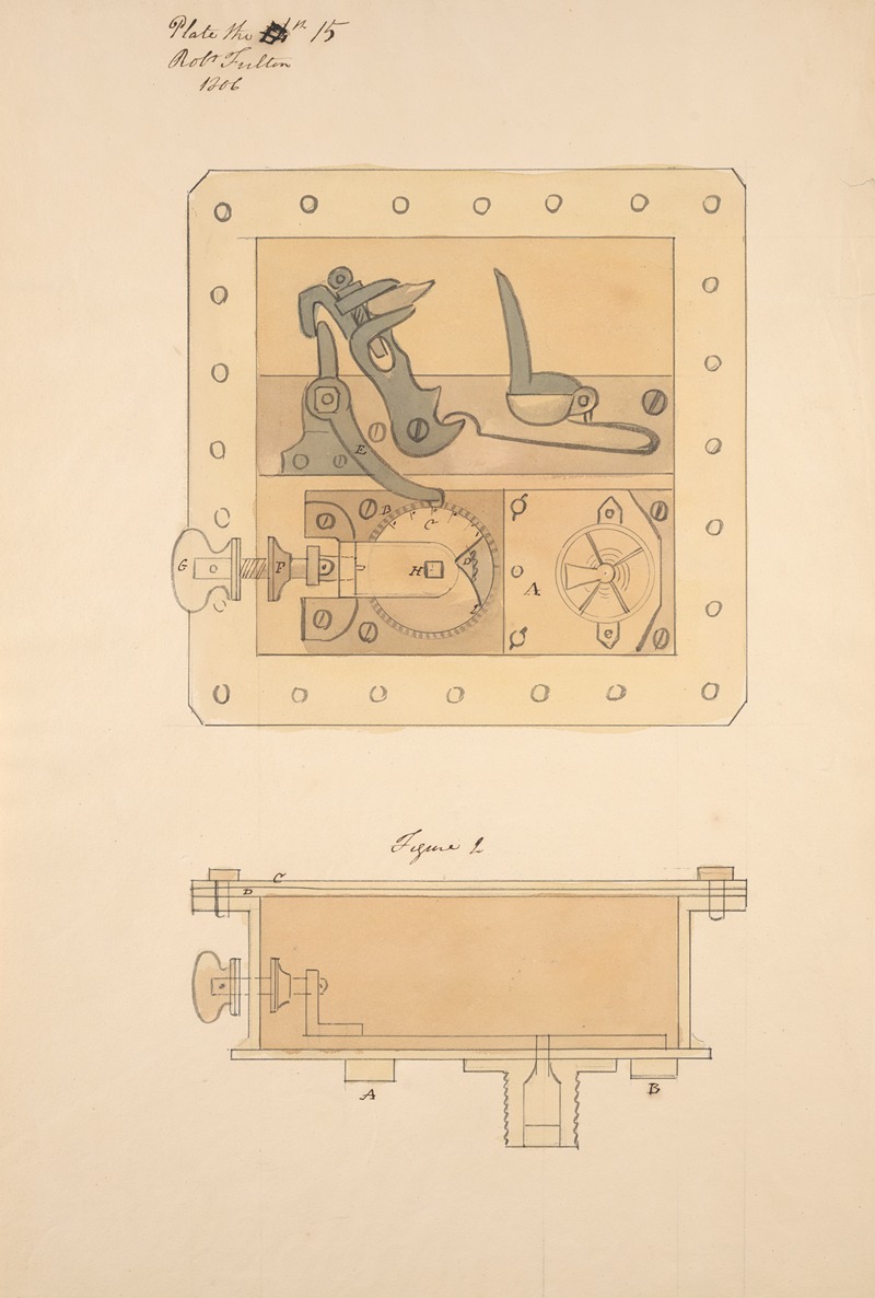 Submarine. Clockwork mechanism for mines by Роберт Фултон, 1806 — digital art print download