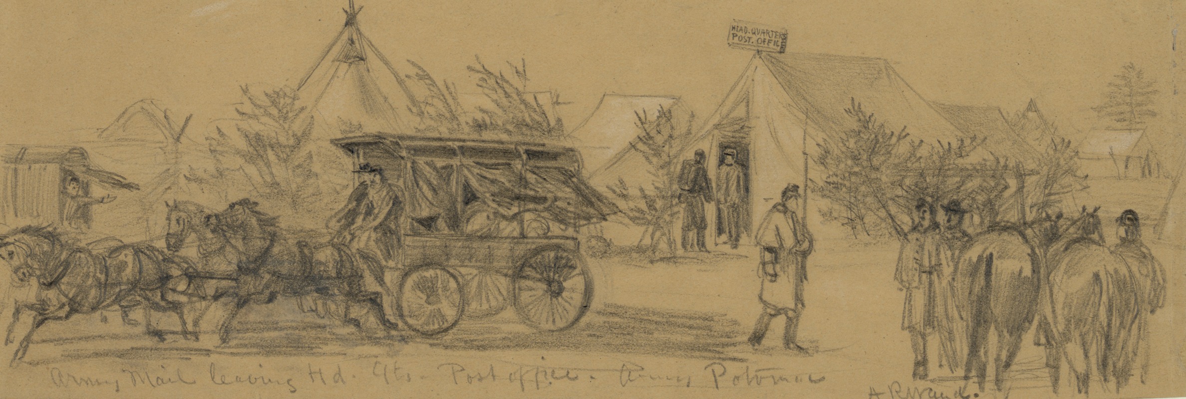 Army Mail leaving Hd.Qts. Post Office. Army Potomac — Alfred Rudolph Waud