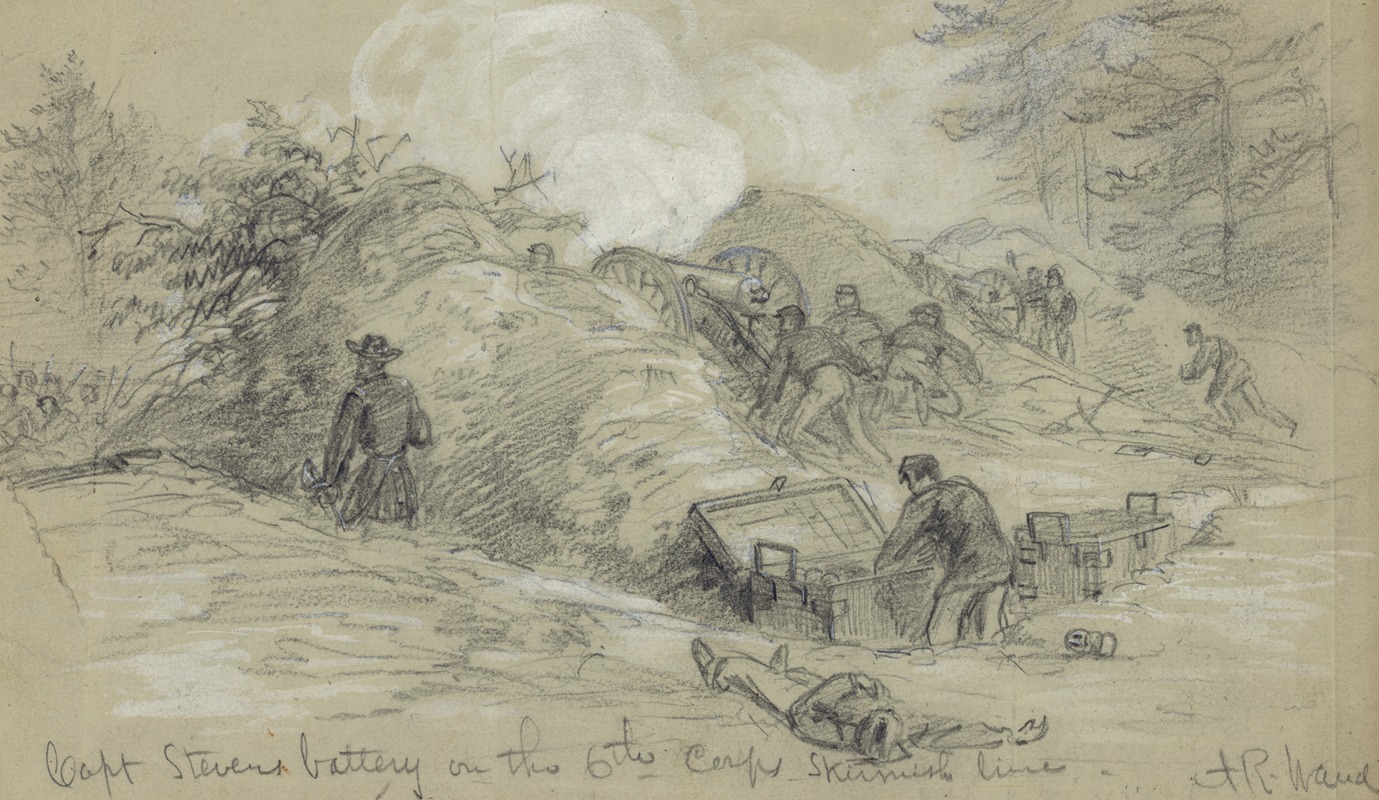 Capt. Stevens battery on the 6th Corps Skirmish line — Alfred Rudolph Waud