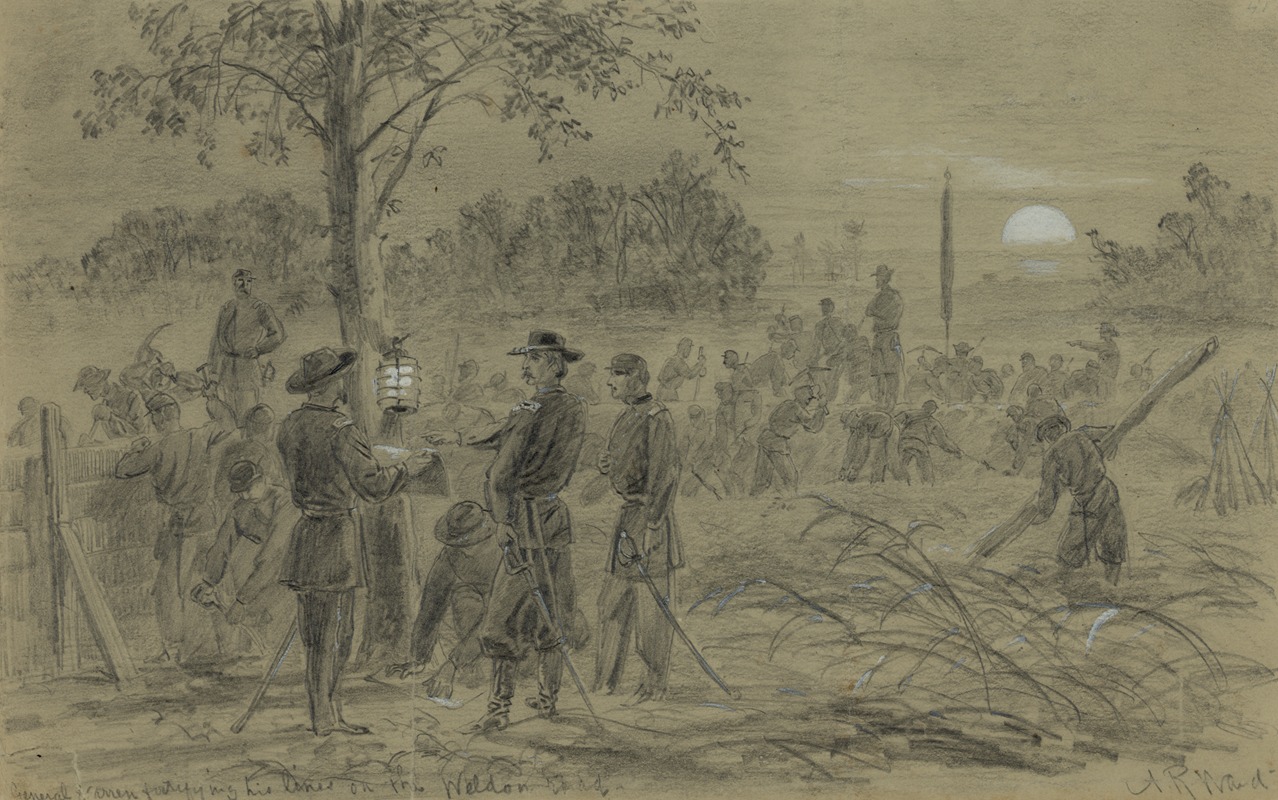General Warren fortifying his lines on the Weldon road — Alfred Rudolph Waud