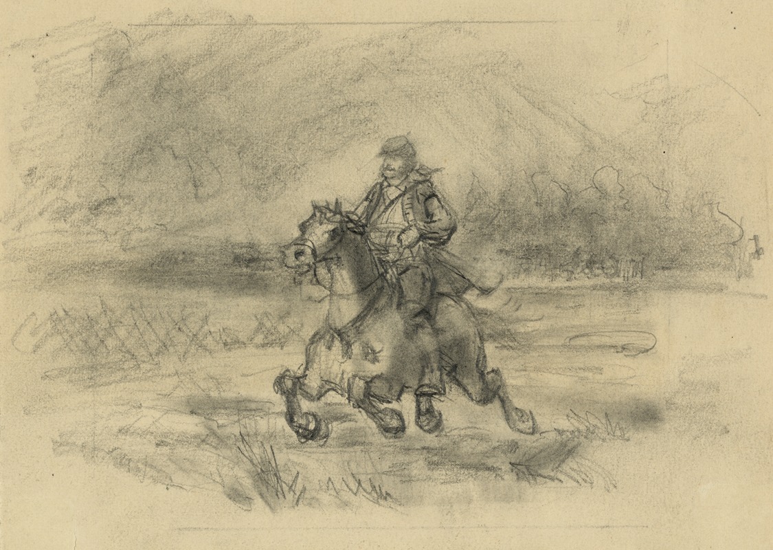 Horseman galloping across a battlefield — Alfred Rudolph Waud