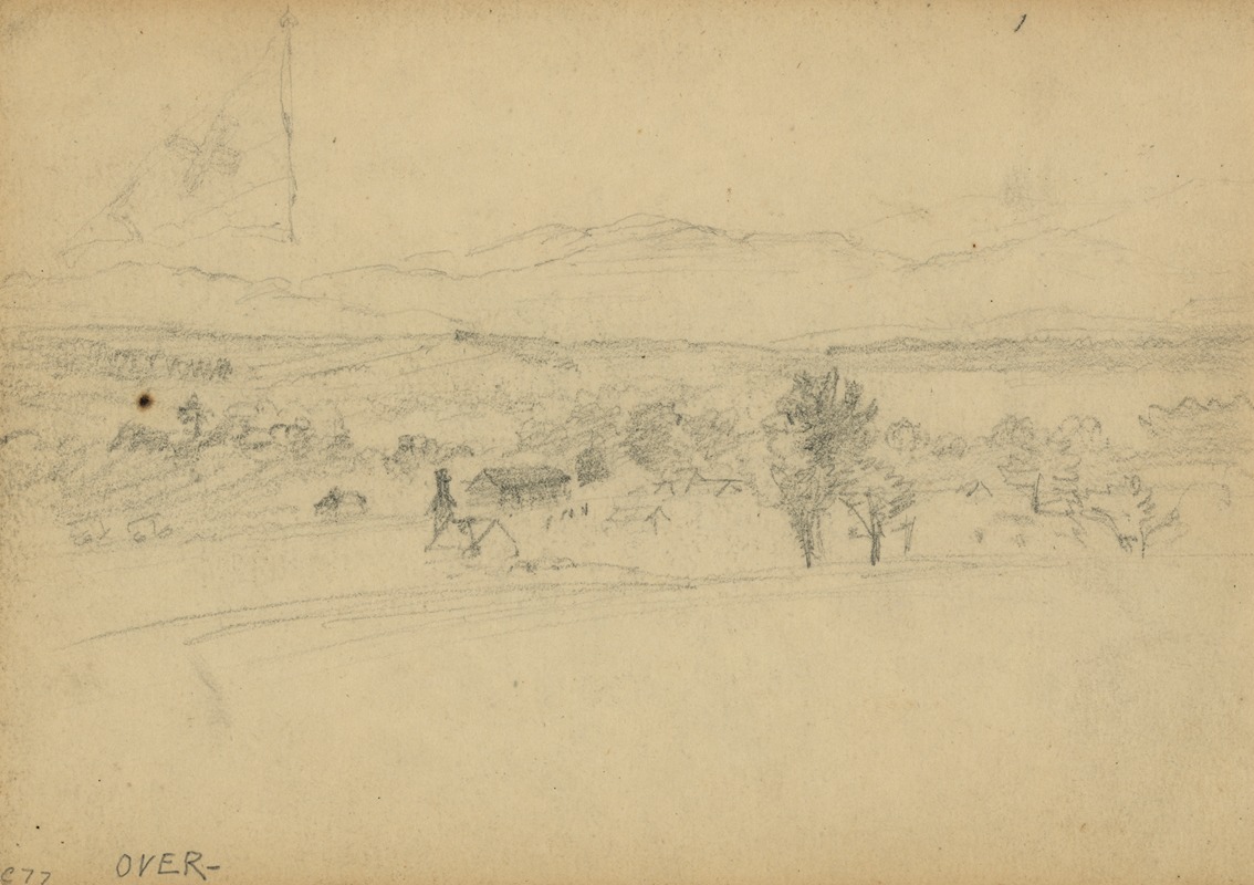 Landscape with faintly drawn flag by Альфред Рудольф Уод, 1860-1865 — digital art print download