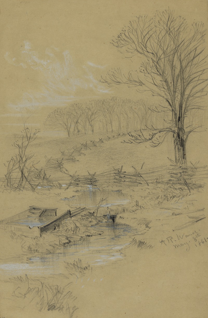 Landscape with fence and stream by Альфред Рудольф Уод, 1861 — digital art print download