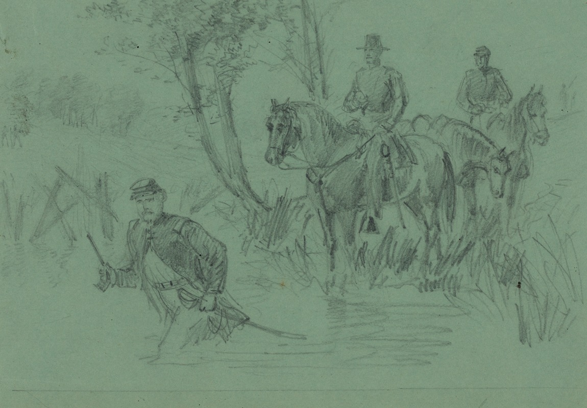 Lt. Custer wading in the Chickahominy River by Альфред Рудольф Уод, 1862 — digital art print download