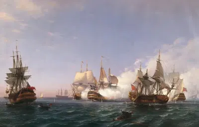 Öland, сражающийся с английскими военными кораблями в 1704 году by Альберт Берг, 1870 — digital art print download