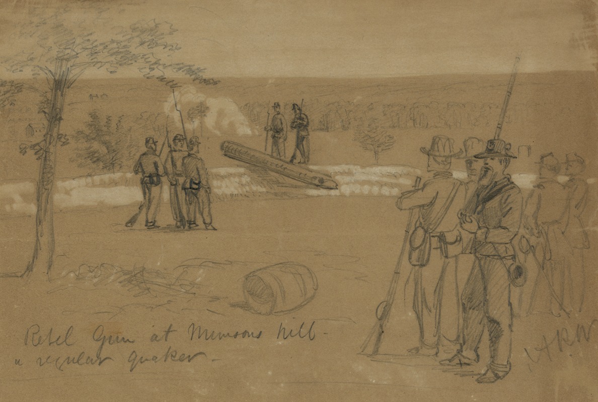 Rebel Gun at Munsons hill–a regular quaker — Alfred Rudolph Waud