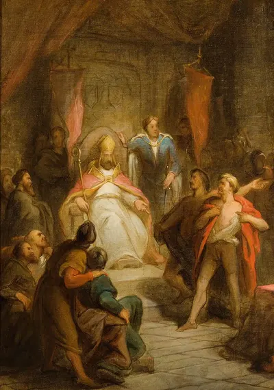 De graaf van Gelre en de heer van Amstel in het Domkapittel van Utrecht, Anno 1227 by Antonie F. Zürcher, 1840-1876 —…