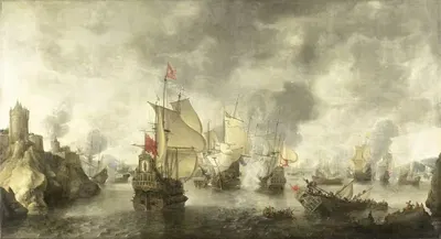Battle of the Combined Venetian and Dutch Fleets against the Turks in the Bay of Foya, 1649 by Abraham Beerstraaten, 1656 —…