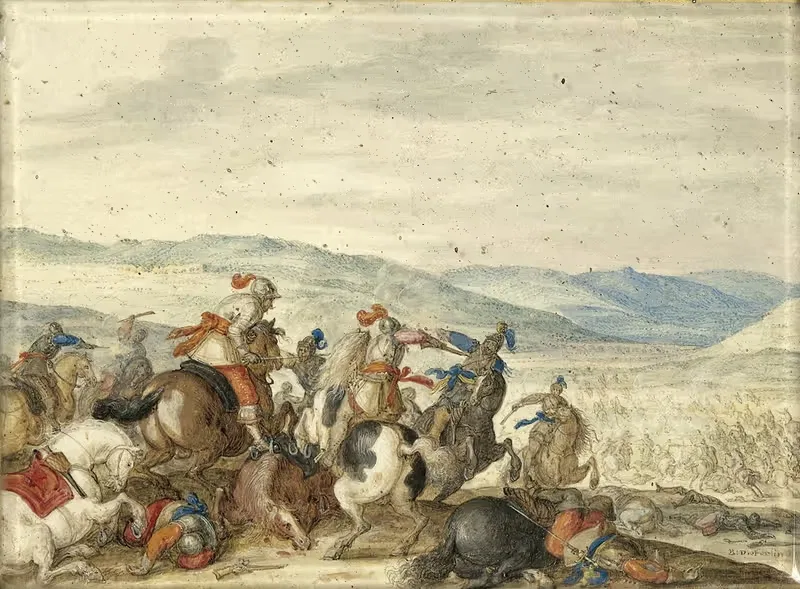 Конная стычка в горном пейзаже by Бартоломей Диттерлин, 1636 - 1640 — digital art print download