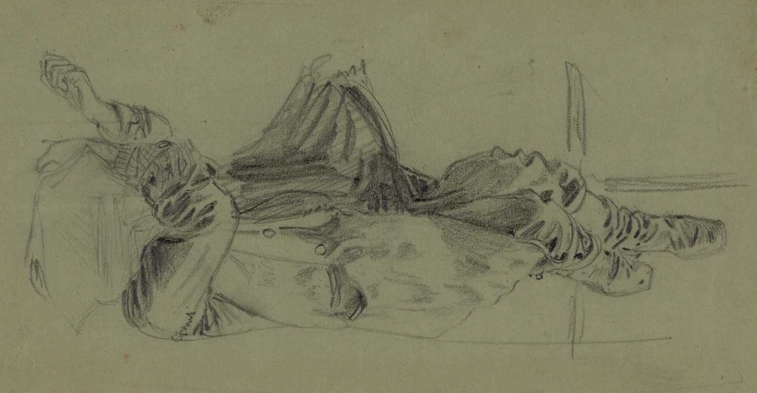 Single reclining figure with cloth over face by Альфред Рудольф Уод, 1860-1865 — digital art print download
