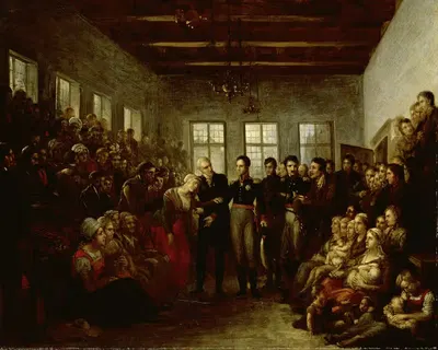 The Prince of Orange Visititing Flood Victims at the Almoners Orphanage, Amsterdam, on 14 February 1825 by Mattheus…