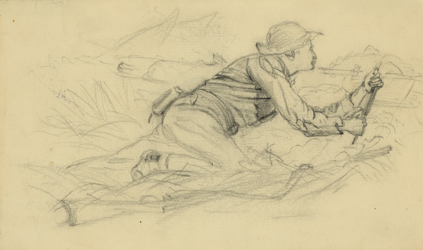 Soldier peering over a log by Альфред Рудольф Уод, 1860-1865 — digital art print download
