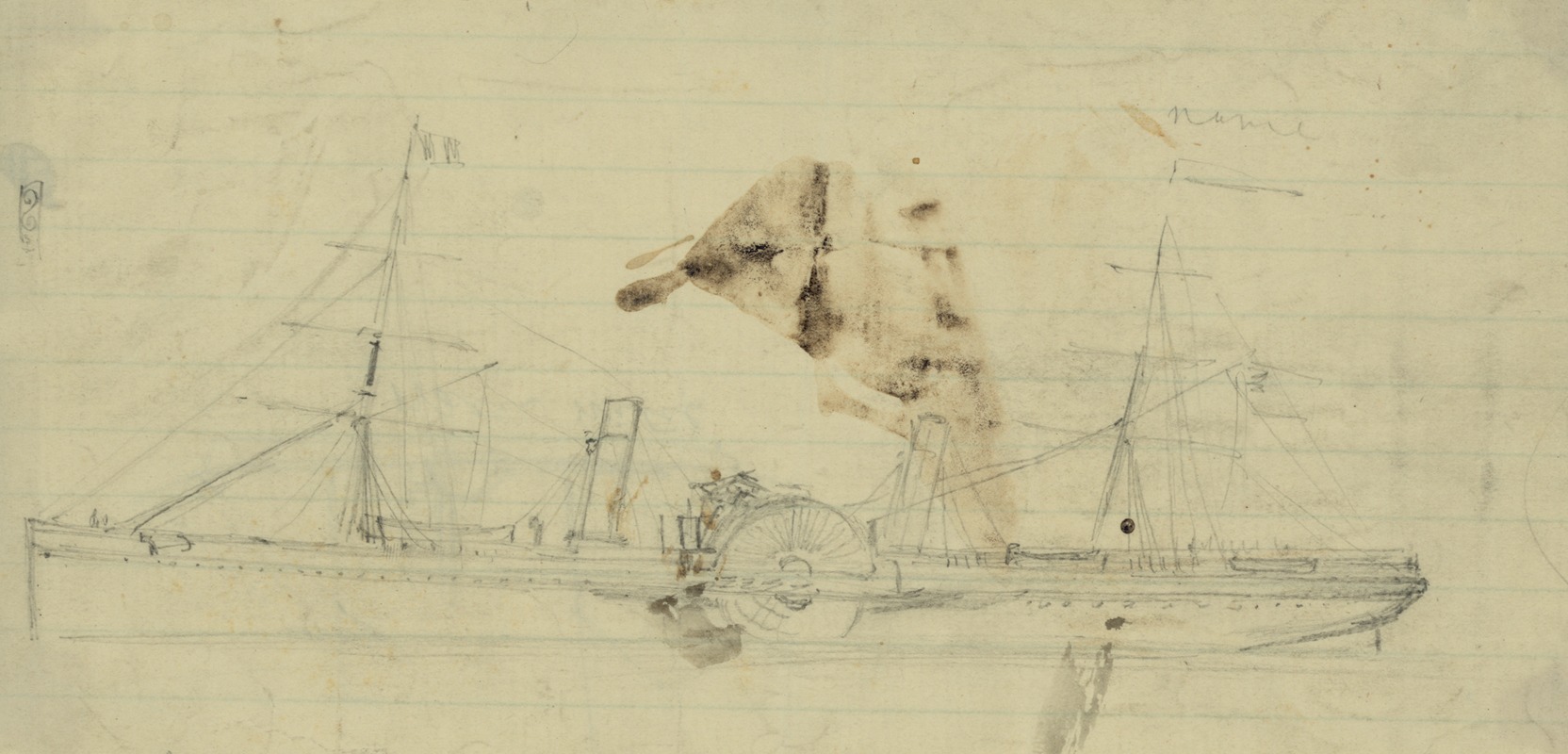 Steamship with sidewheel and two masts by Альфред Рудольф Уод, 1860-1865 — digital art print download