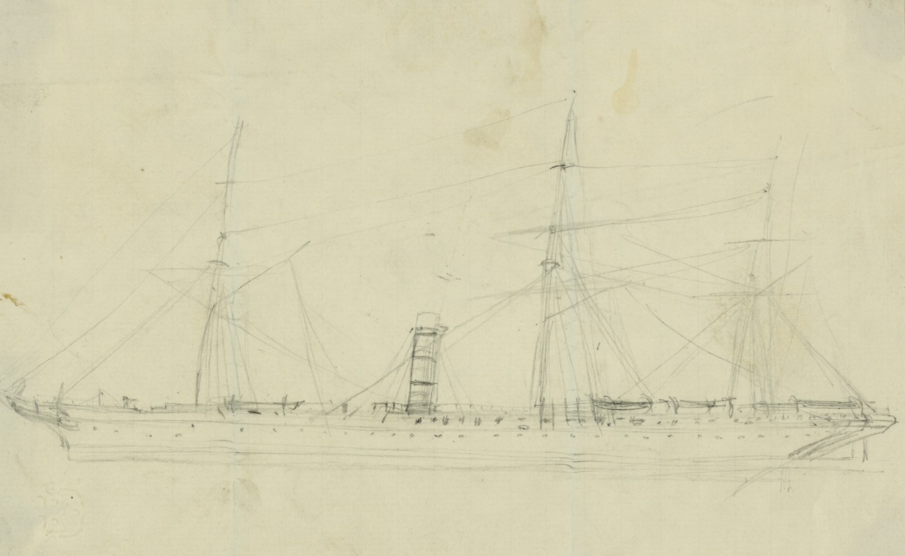 Steamship with three masts by Альфред Рудольф Уод, 1860-1865 — digital art print download