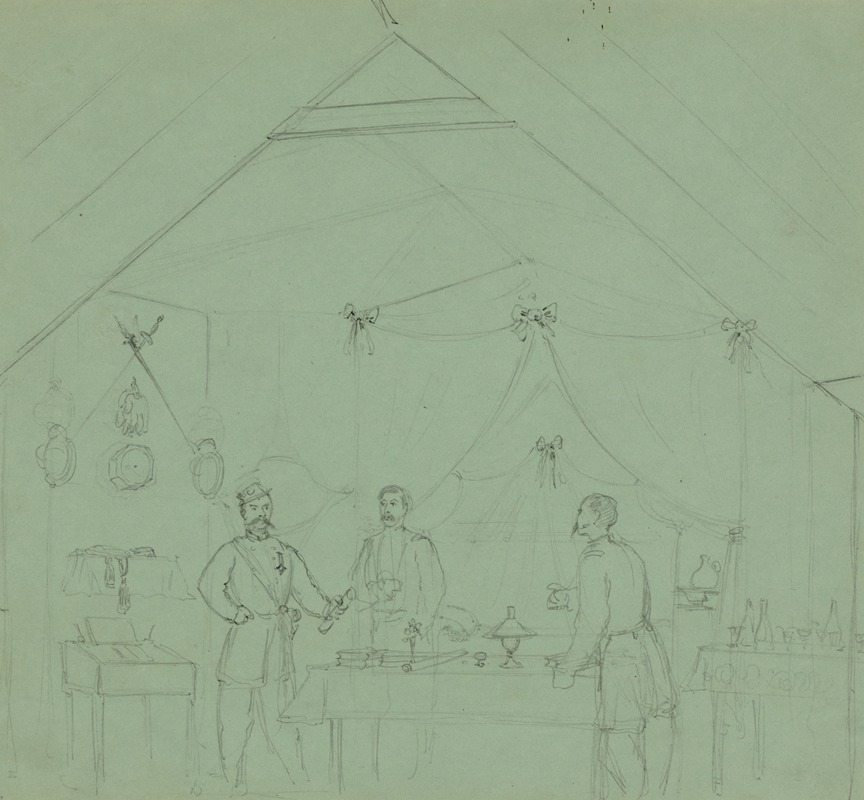 Three officers talking inside a tent by Альфред Рудольф Уод, 1860-1865 — digital art print download