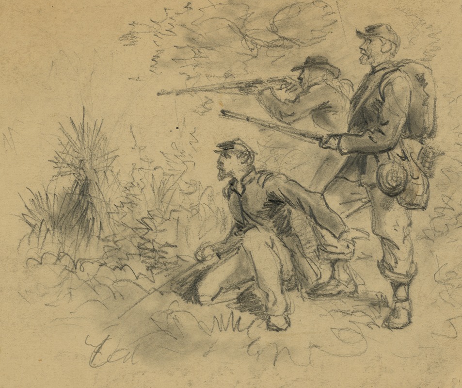 Three soldiers in action by Альфред Рудольф Уод, 1860-1865 — digital art print download