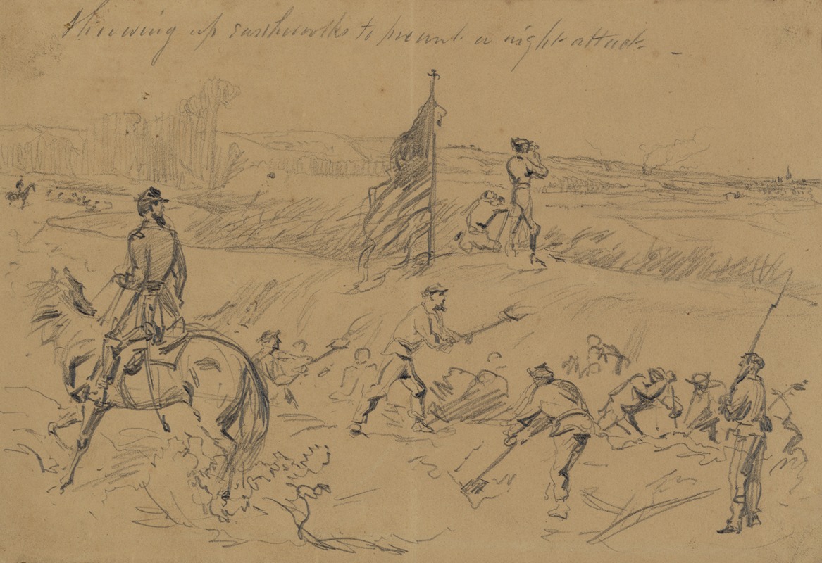 Throwing up earthworks to prevent a night attack by Альфред Рудольф Уод, 1860-1865 — digital art print download