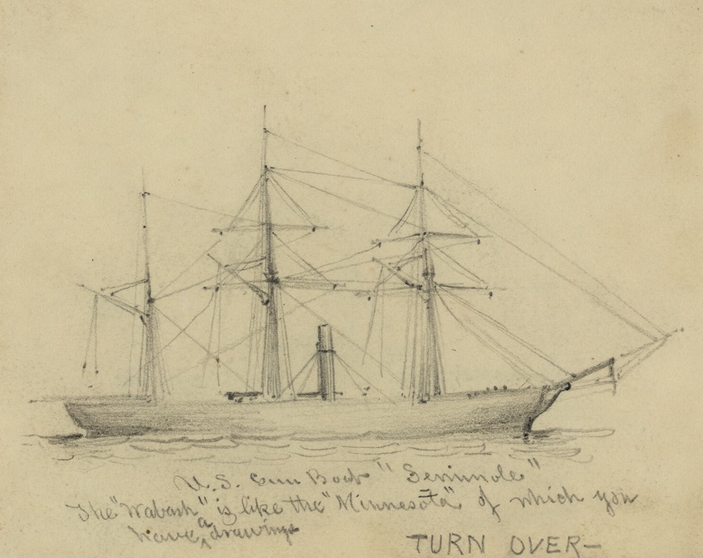 U.S. Gun Boat 'Seminole' by Альфред Рудольф Уод, 1860-1865 — digital art print download