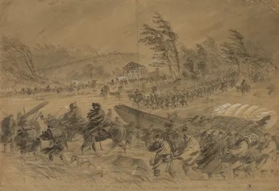 Winter Campaigning. The Army of the Potomac on the move. Sketched near Falmouth–Jan. 21st by Альфред Рудольф Уод, 1863 —…