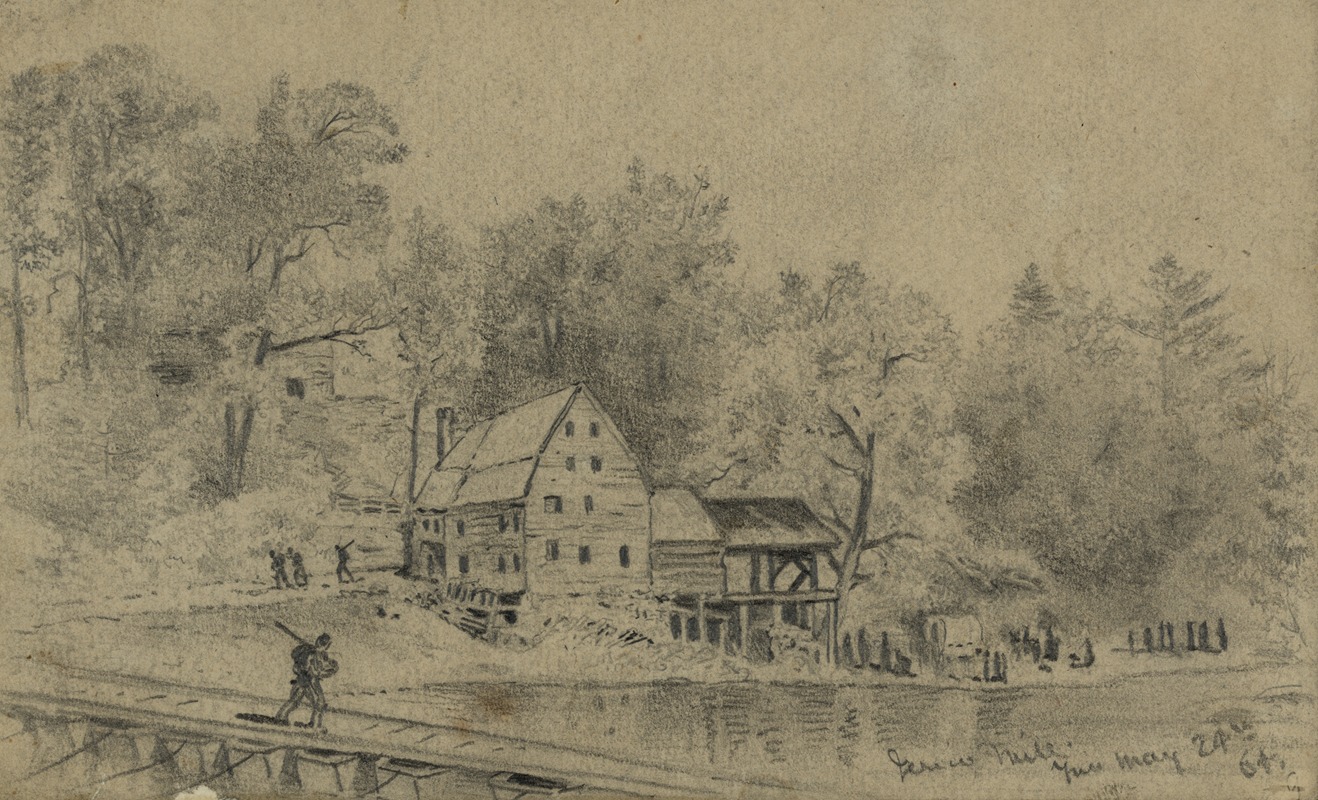 Jerico Mill, pontoons, etc by Эдвин Форбс, 1864 — digital art print download