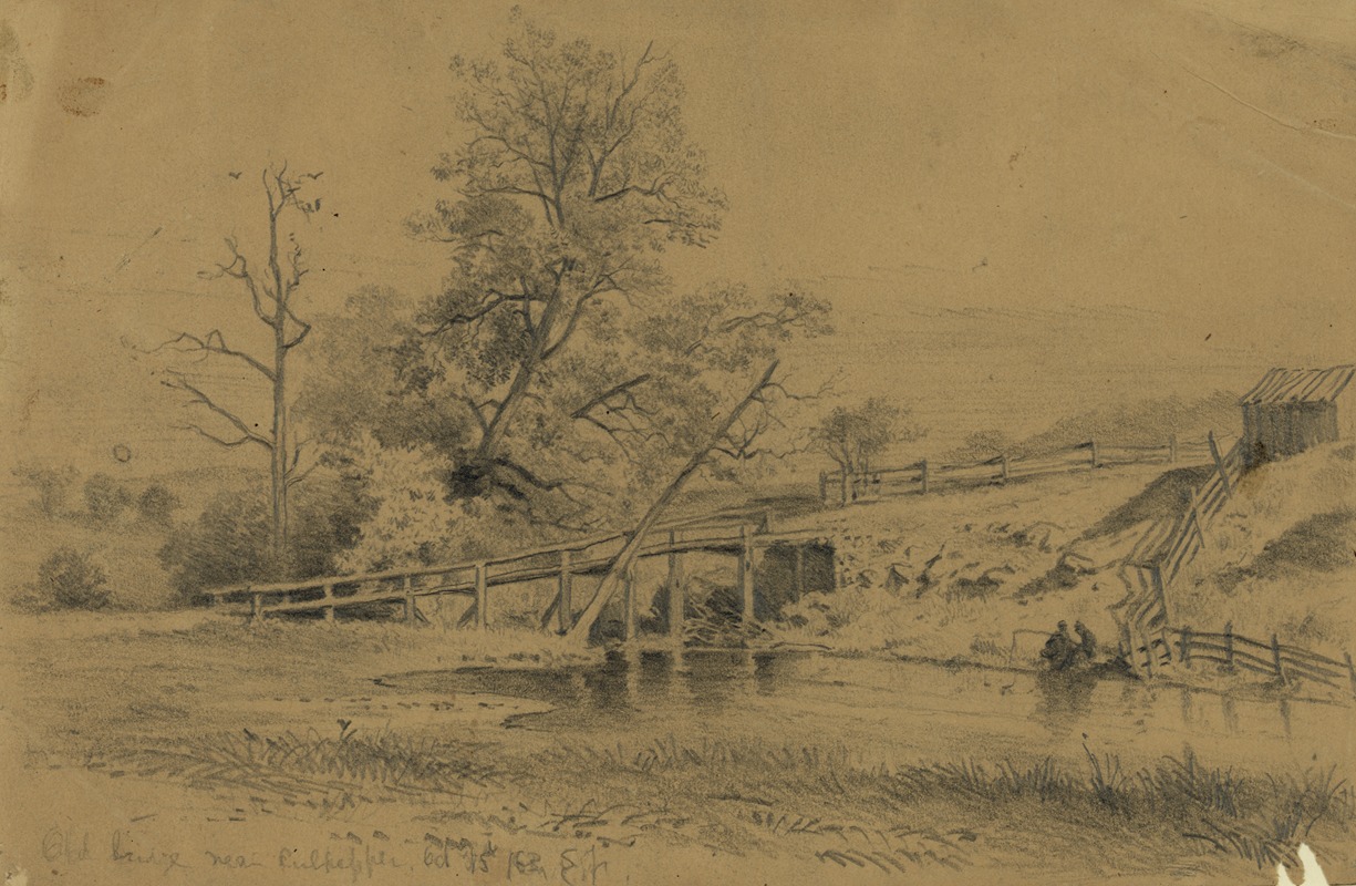 Old bridge near Culpepper by Эдвин Форбс, 1863 — digital art print download