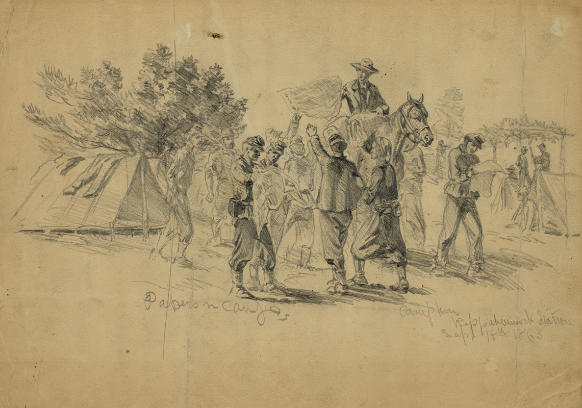 Papers in camp–Campmen–Rappahannock Station — Edwin Forbes