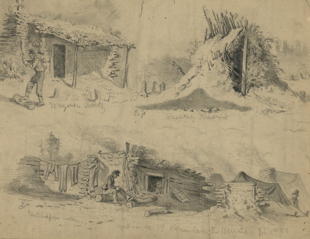 Soldiers' huts in winter camp by Эдвин Форбс, 1863 — digital art print download