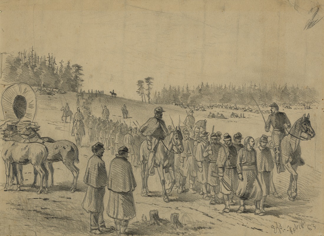 Stragglers on the march to headquarters. Under guard — Edwin Forbes