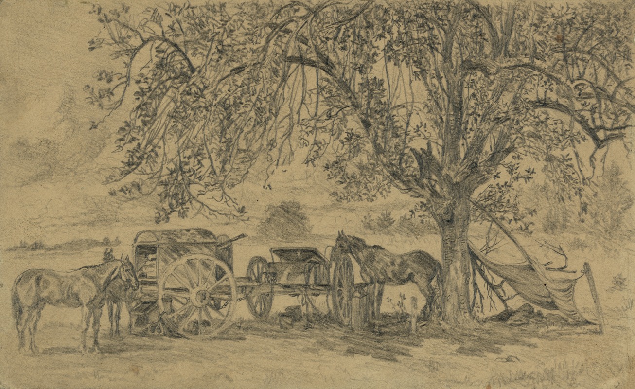Waiting for the blacksmith. Artillery forge by Edwin Forbes, 1863 — digital art print download
