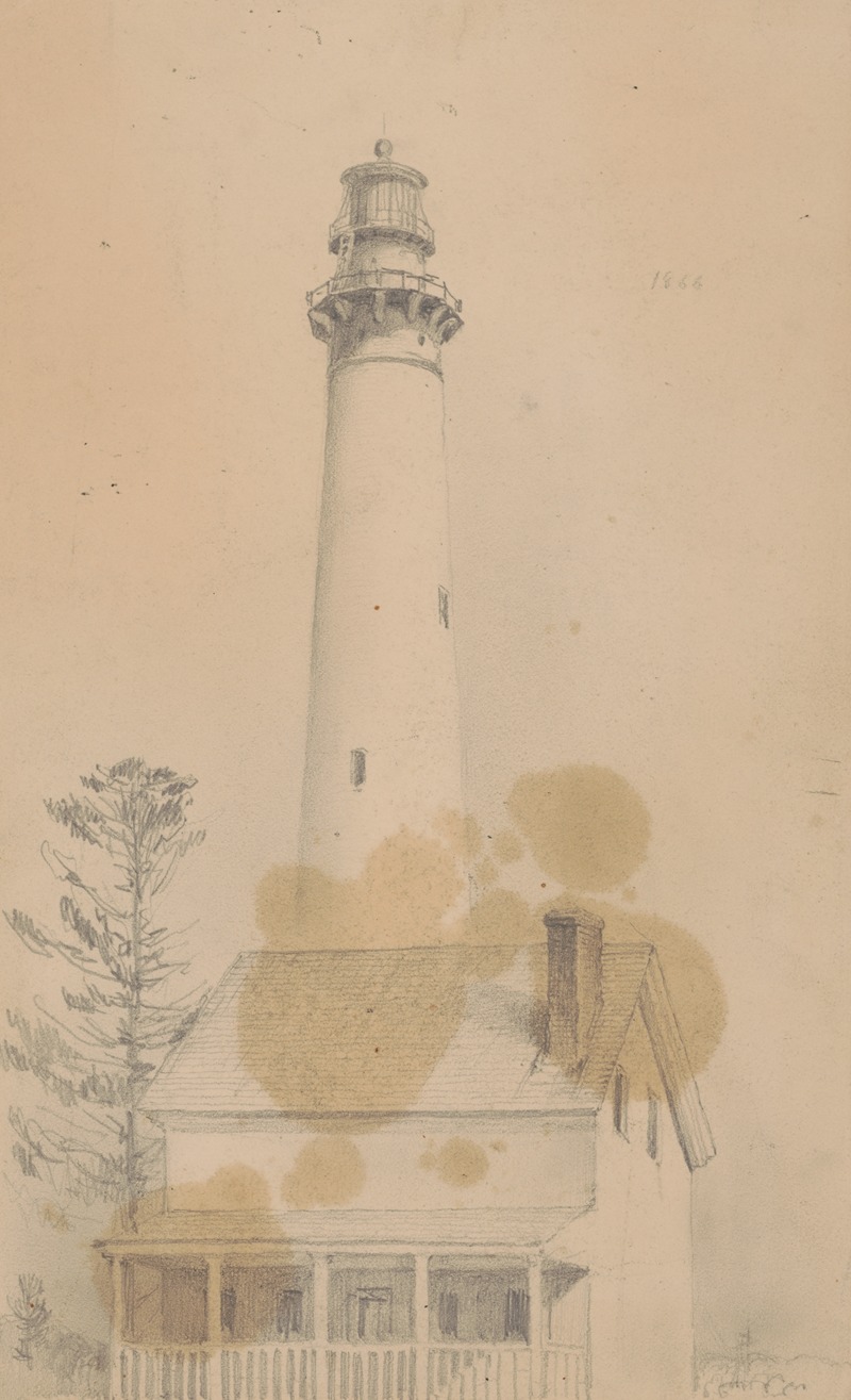 Lighthouse above small house by Джеймс Фуллер Куин, 1866 — digital art print download