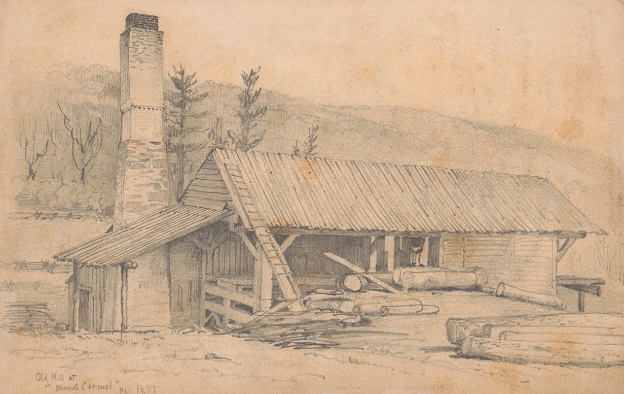 Old mill at 'Mount Carmel' Pa. by Джеймс Фуллер Куин, 1851 — digital art print download