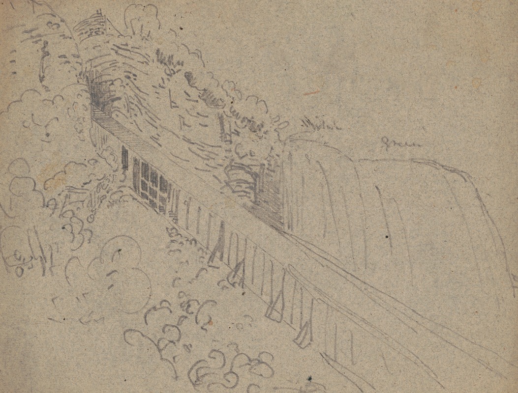 Tipple on mountain side extending from mine opening on upper left to bottom right — James Fuller Queen