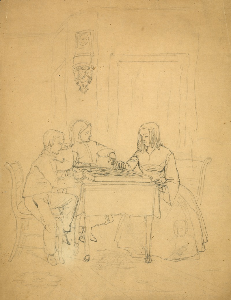 Two children playing checkers or draughts by Джеймс Фуллер Куин, 1858-1863 — digital art print download