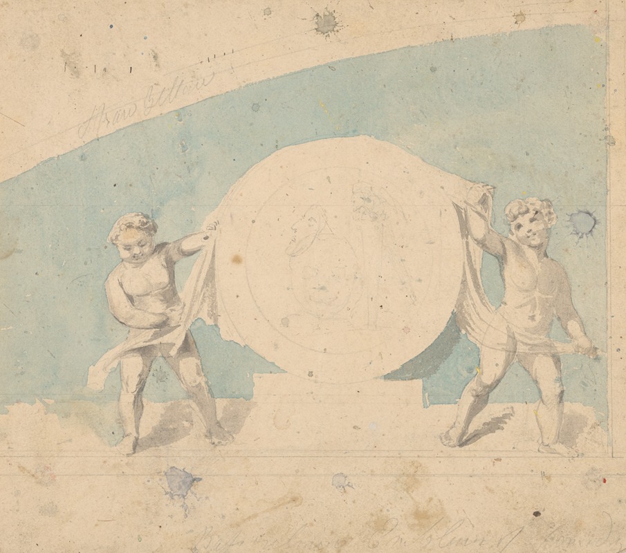 Emblem design with putti unveiling medallion by Джон Рубенс Смит, 1809-1844 — digital art print download