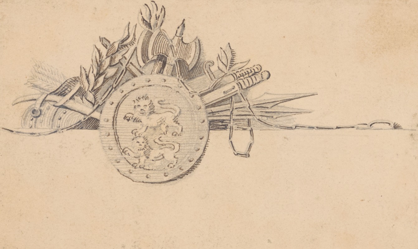 Vignette of weapons and a shield by Джон Рубенс Смит, 1809-1844 — digital art print download