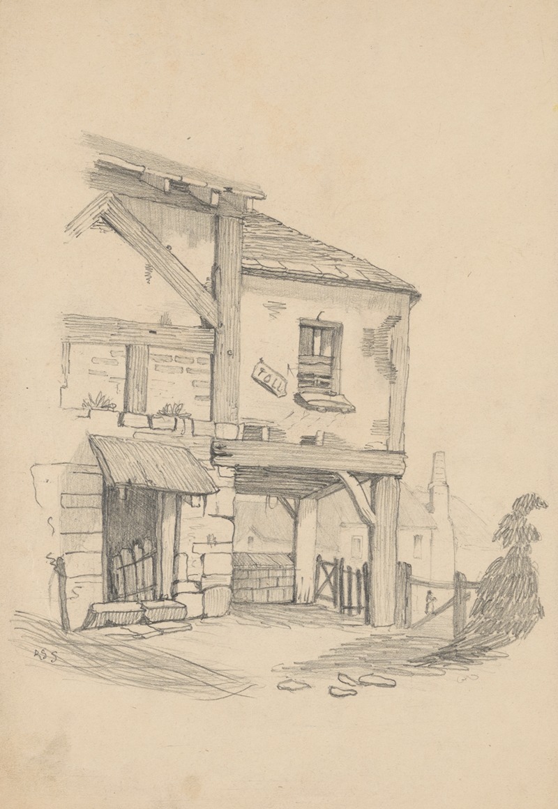 Pencil exercise, no. 6 – rustic half-timbered toll house by Richard Sanger Smith, 1845 — digital art print download
