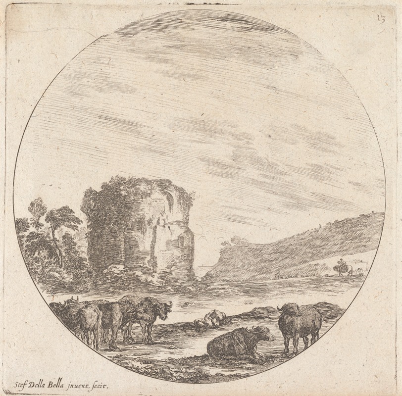 Les ruines d'un temple antique by Стефано Делла Белла, 1601-1700 — digital art print download