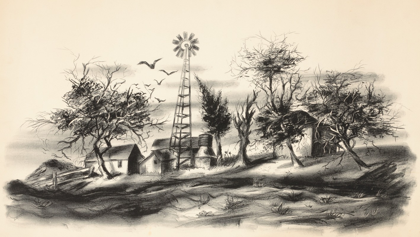 Landscape with Farm Buildings and Windmill — Anonymous