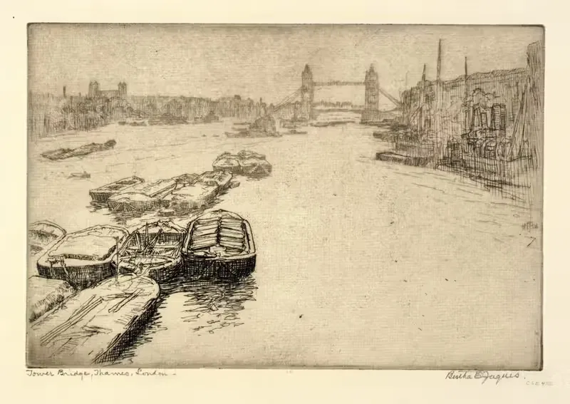 Мост Тауэр, Темза, Лондон by Берта Жак, 1916 — digital art print download