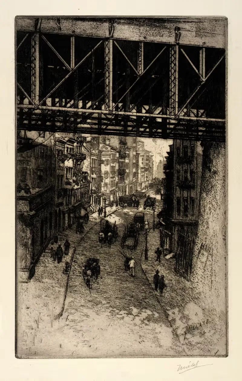Street Scene under Steel Bridge — Charles Frederick William Mielatz