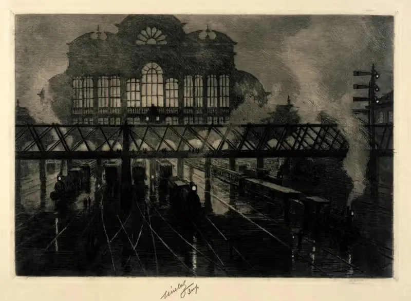 Центральный вокзал ночью by Шарль Фредерик Уильям Мелятц, 1890 — digital art print download