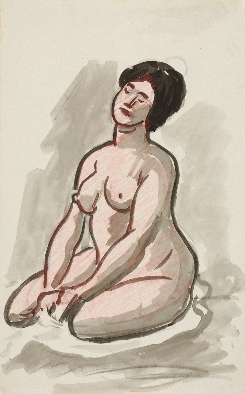 Female Nude, Sitting by Карл Ньюман — digital art print download