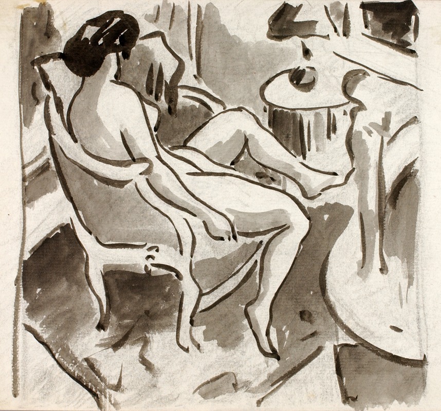 Seated Female Nude, Side View by Карл Ньюман — digital art print download