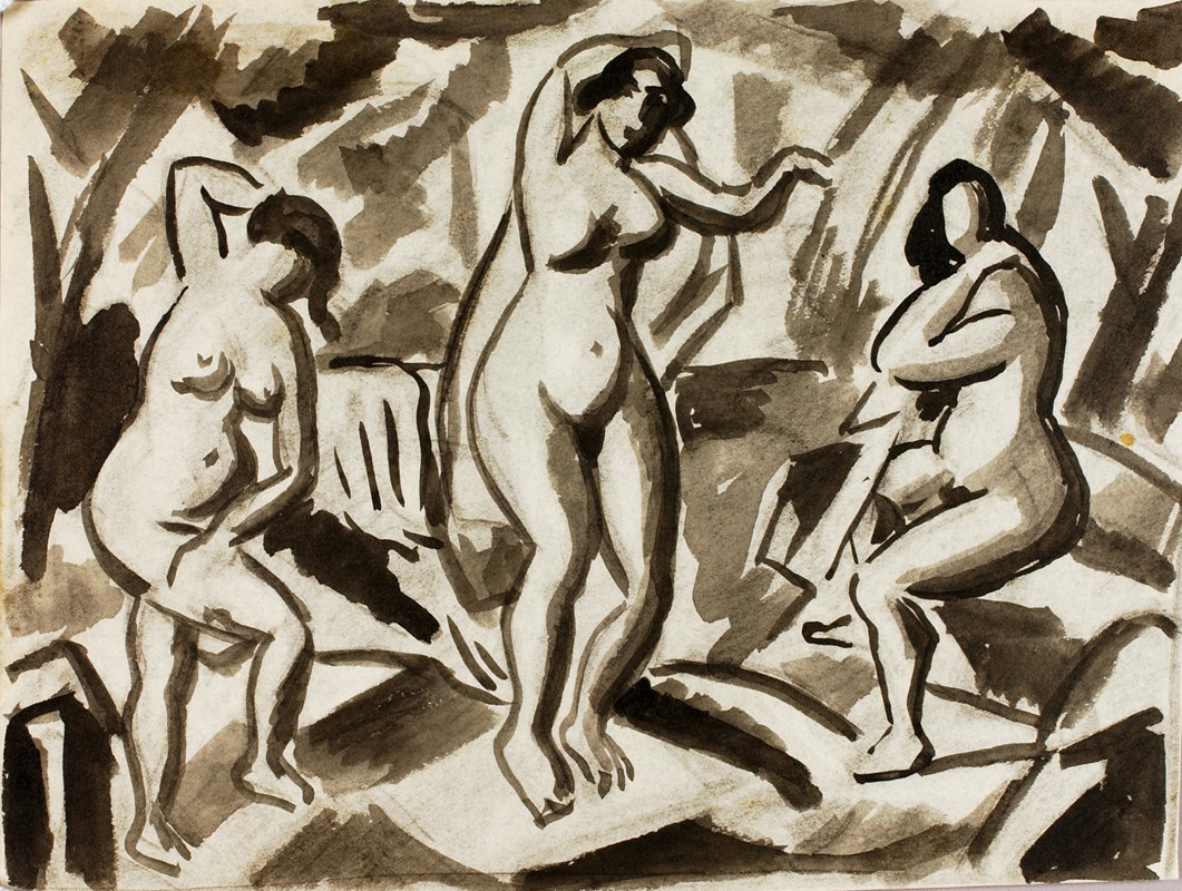 Three Female Nudes by Карл Ньюман — digital art print download