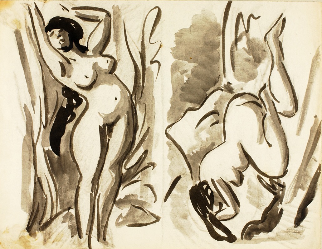 Two Female Nudes, Reclining by Карл Ньюман — digital art print download