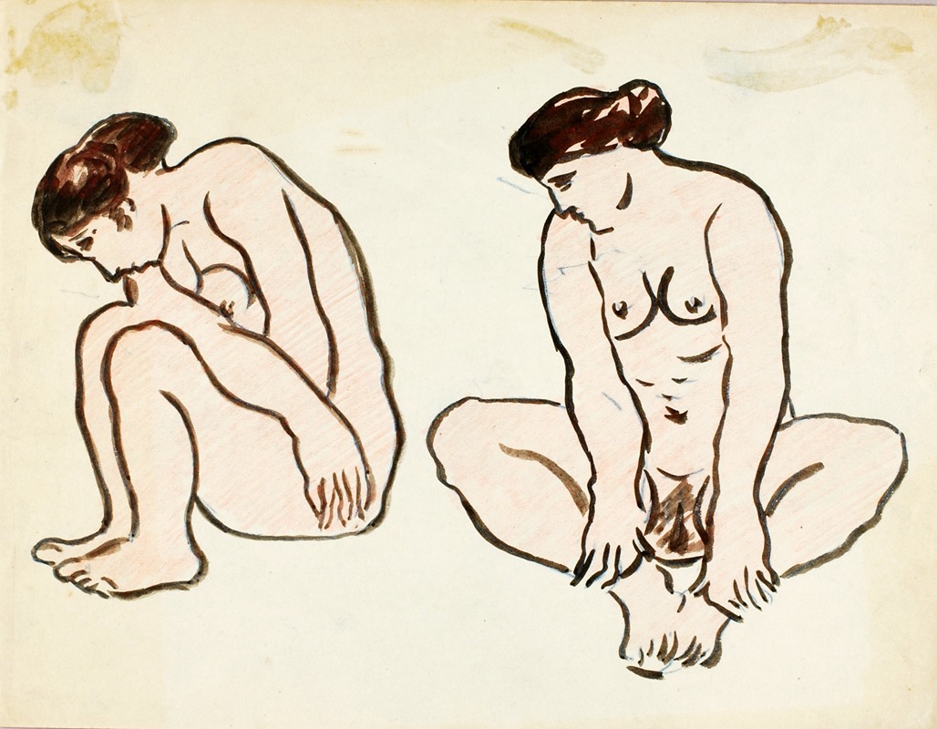 Two Female Nudes, Sitting by Карл Ньюман — digital art print download