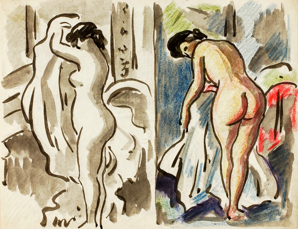 Two Standing Female Nudes by Карл Ньюман — digital art print download