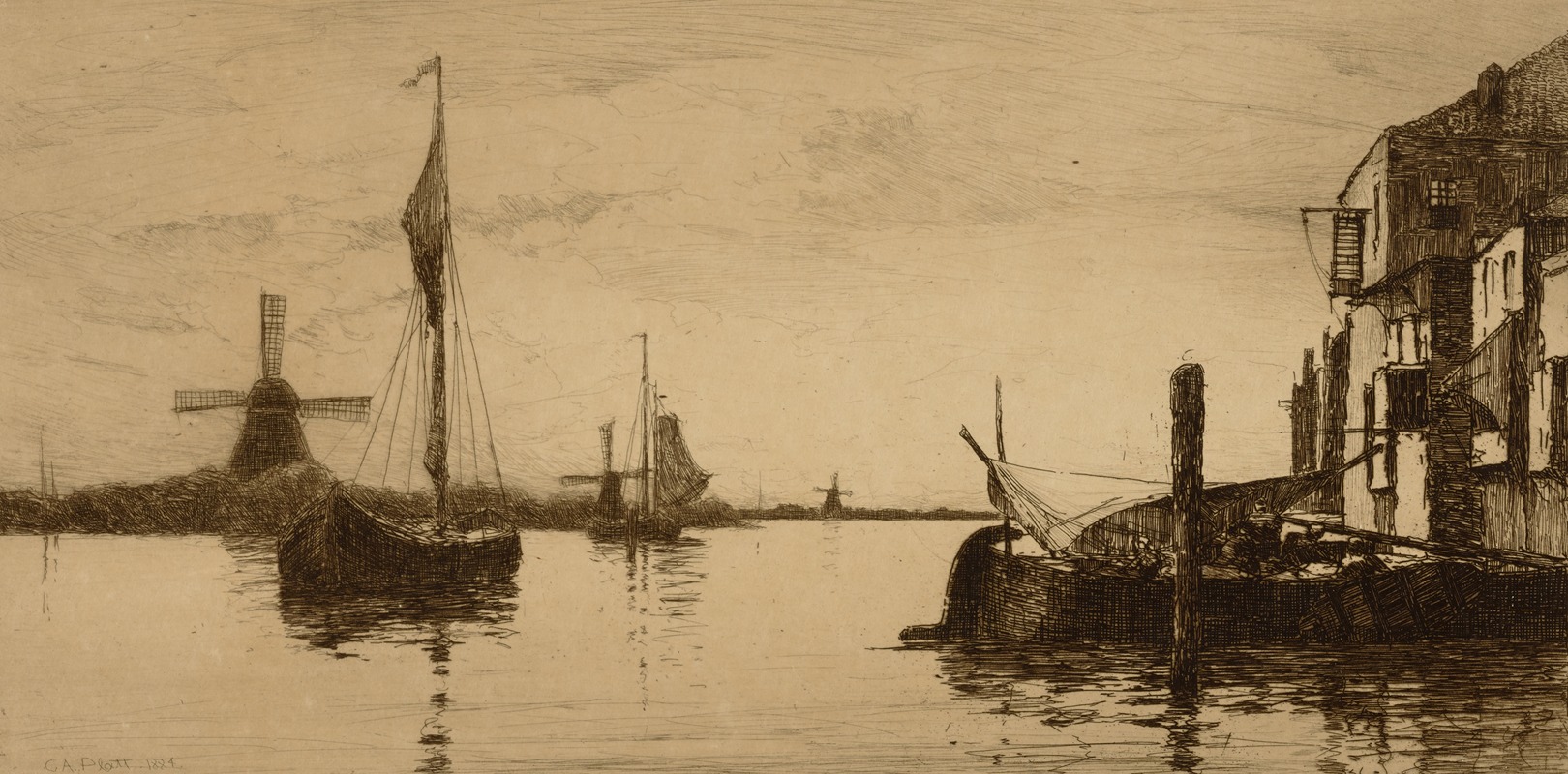 Evening on the Maas by Чарльз Адамс Платт, 1884 — digital art print download