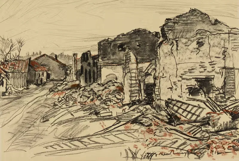 Destroyed Village, War Front by Donald Shaw MacLaughlan — digital art print download